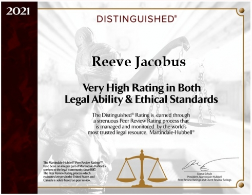 award plaque for attorney Reeve Jacobus